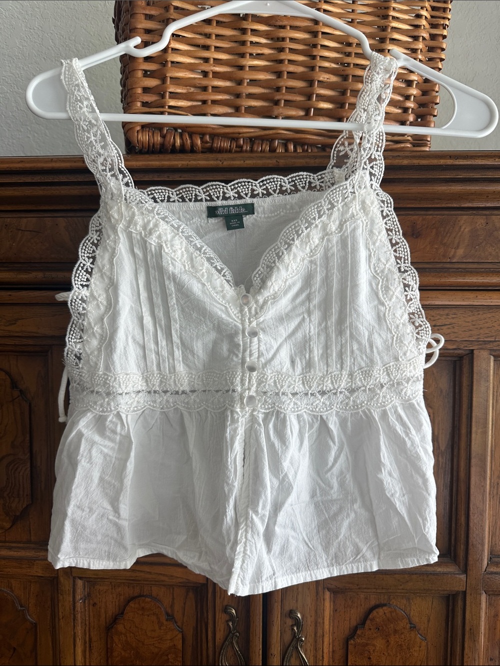 White Lace-Trim Button Front Cotton Camisole